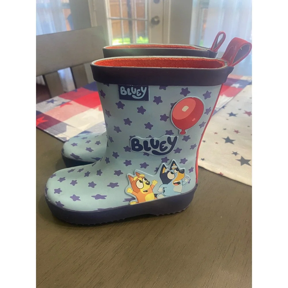 Bluey Toddler Rain Boots Blue Purple Stars Bingo Rubber Wellies Size 5-6